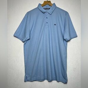 Travis Mathew Excursion Knit Polo Heather Blue Golf Active Casual Preppy Sz L